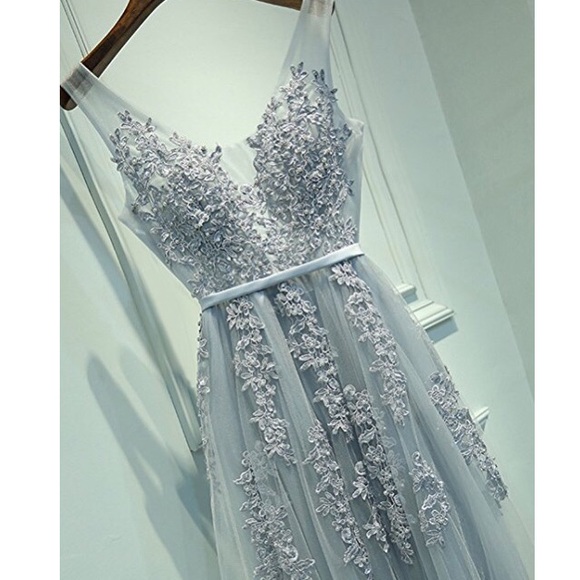 embroidered flower prom dress